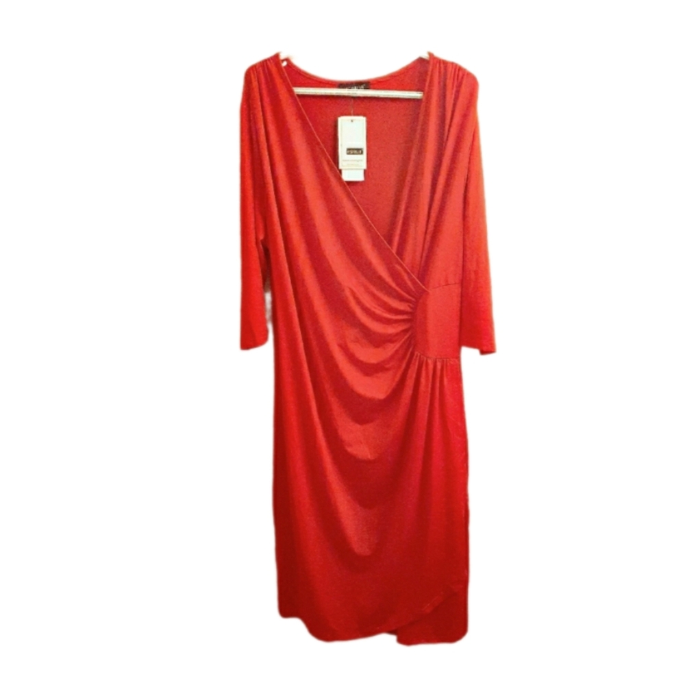 Espalia Orange Spice Slinky Wrap Dress
